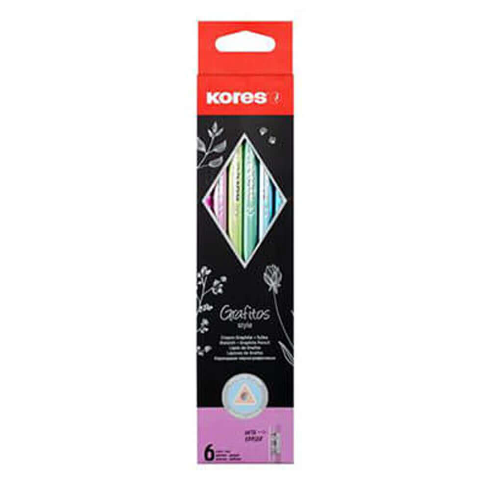 Creioane grafit Kores, HB, culori metalizate, 6 bucati/cutie Creioane grafit Kores, HB, culori metalizate, 6 bucati/cutie